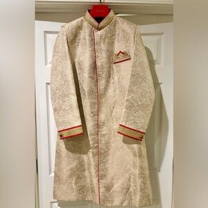 Elegant Beige Sherwani with Red Accents
